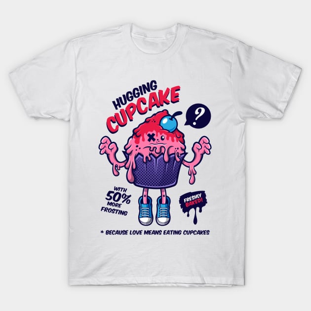 Pink Hugging Cupcake T-Shirt by Squinked